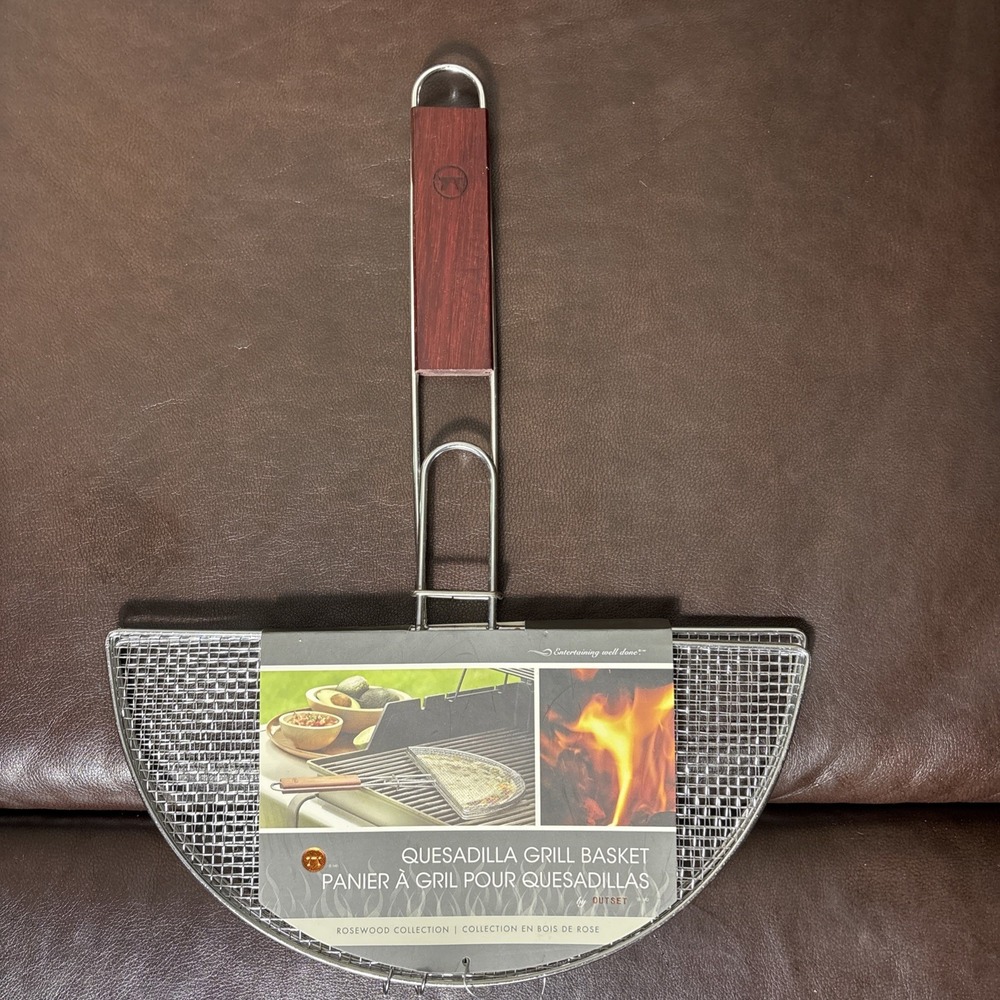 NEW Outset Quesadilla Grill Basket Metallic With Wooden Handle Camping